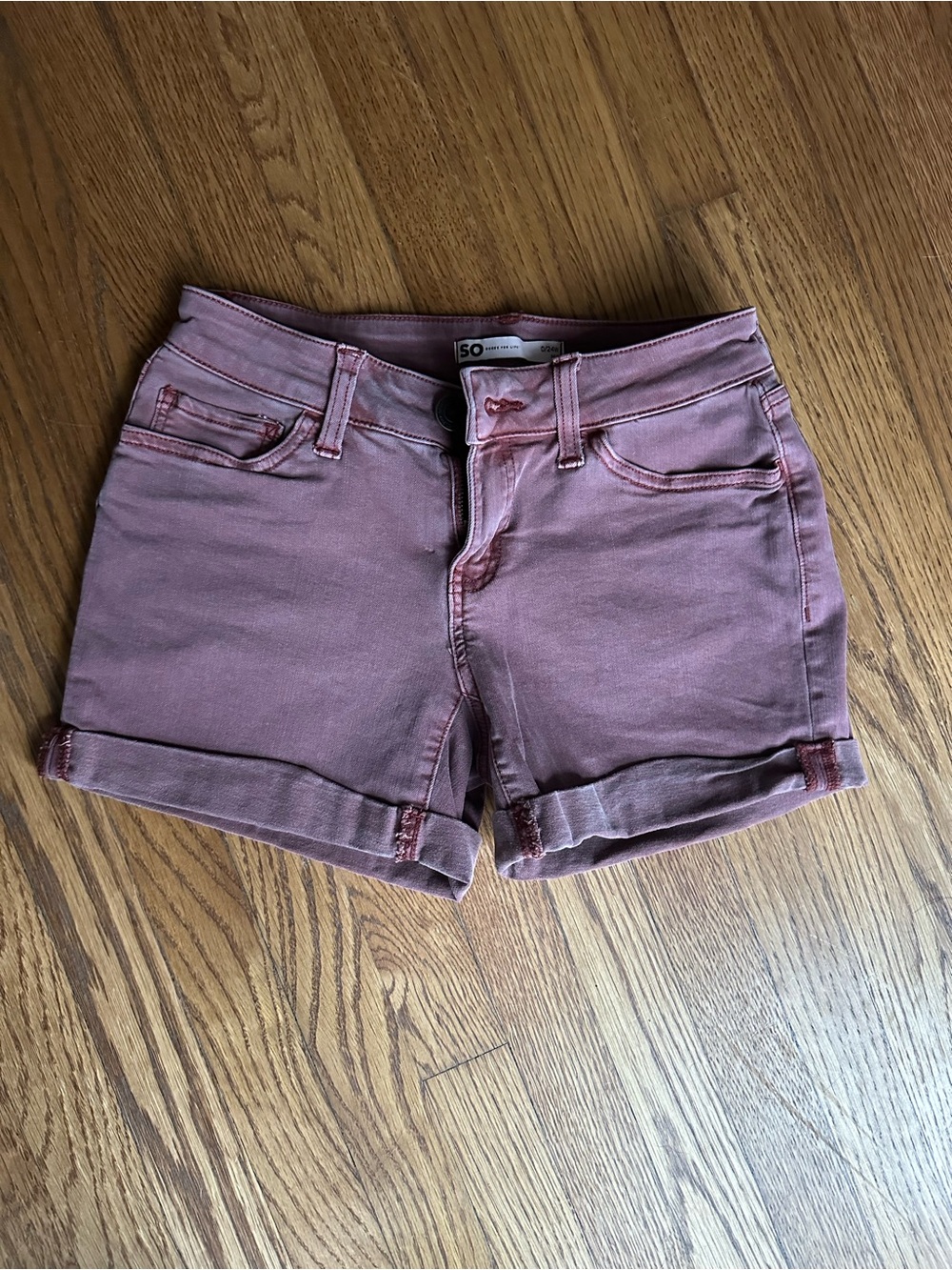 SO Orange/Pink Rolled Hem Jean Shorts - Size 0 - Picture 8 of 8